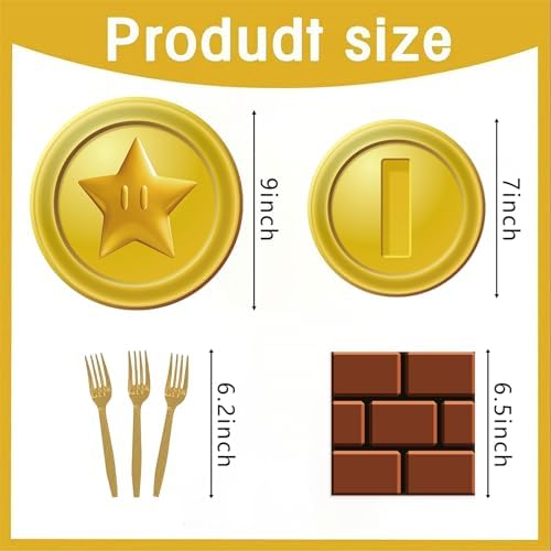 Close up of Mario Bros themed paper dinner plates and dessert plates