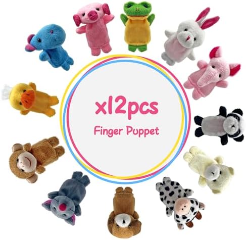 Close up view of miniature stuffed animal puppets placed on individual fingers to demonstrate educational storytelling use