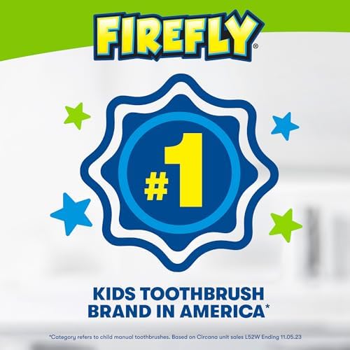 Firefly cartoon themed battery toothbrush designed for gentle plaque removal in children aged three plus