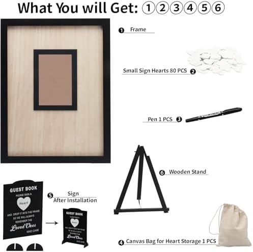 Wooden frame with heart tokens and stand