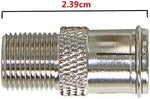 Durable push on coaxial adapter designed for tight spaces behind wall mounted televisions.