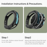 Spigen lightweight flexible TPU bumper cover for Galaxy Watch 8 Classic side profile view