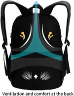 Angled view of the SHRRADOO water resistant laptop backpack highlighting the side mesh pockets for water bottles and umbrellas
