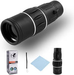 Side profile of the black TSQQST waterproof monocular showing the dual focus adjustment wheels and textured non-slip grip.