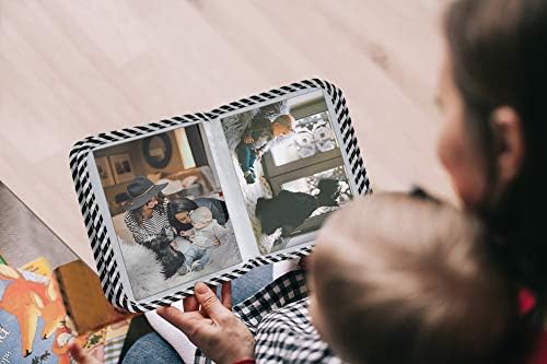 Premium nylon cloth first photo album for newborns packaged in a gift box.