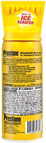 Pack of six Prestone Ice Fighter spray containers detailing the built in polycarbonate scraper cap.