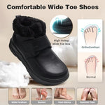 Black leather orthopedic winter boots with faux fur lining and hook-and-loop closure
