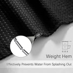 Water droplets rolling off the water repellent surface of the premium polyester curtain.