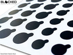Three different sizes of low tack vinyl camera blocker covers on sheet