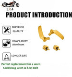 Premium gold custom hardware replacements for Harley Davidson touring hard bags showing durable thread detail.