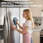 Applying rust remover with a sponge to a stainless steel appliance