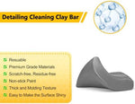 Demonstration of the malleable grey detailing clay removing industrial fallout from a car bumper.