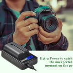 Tectra camera battery charger displaying battery cell capacity and voltage specifications