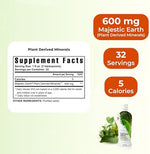 Close up of Youngevity Majestic Earth plant derived minerals bottle highlighting zero preservatives formula.