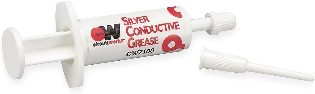 Chemtronics CircuitWorks CW7100 Silver Conductive Grease syringe front view for electronics circuit repair.