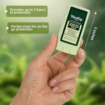 Plant based DEET free insect repellent stick for kids and adults being applied to skin
