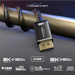 KabelDirekt 16K DP80 cable showcasing the durable black and silver nylon braiding