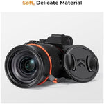 K&F Concept camera lens protection kit laid out with cap leash and cloths