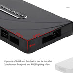 Thermalright eight port internal computer fan splitter showcasing the SATA power connection port.