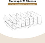 Side angle view of the clear acrylic storage shelf holding multiple music jewel cases.