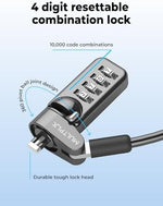 Resettable combination laptop lock head mechanism showcasing the ten thousand possible codes layout.