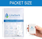 LiteSorb 50 count pack of biodegradable desiccants for home organization.