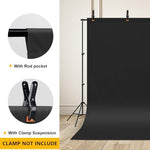 Anti wrinkle black backdrop fabric drape setup on a standard photography crossbar.