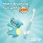 Papablic baby electric toothbrush with glowing LED light highlighting the extra soft bristles for gentle gum cleaning.