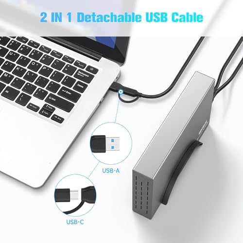 RSHTECH aluminum storage dock showing the 2-in-1 USB Type-A and Type-C cable connection