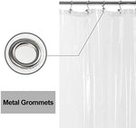 Durable heavy gauge clear plastic shower curtain liner showing full seventy two by eighty four inch dimensions.