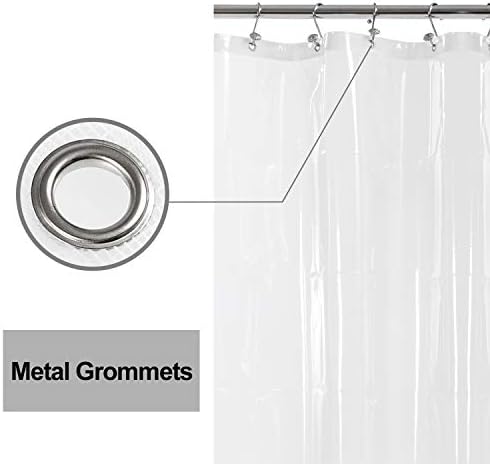Durable heavy gauge clear plastic shower curtain liner showing full seventy two by eighty four inch dimensions.