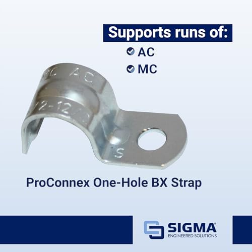 Three-eighths inch metal-clad cable strap showing single mounting hole for wall installation