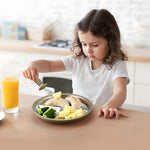 Side profile of PandaEar stainless steel toddler plate with suction base
