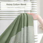 Reinforced top buttonholes of the bohemian bathroom curtain showcasing heavy duty stitching for hanging rings.
