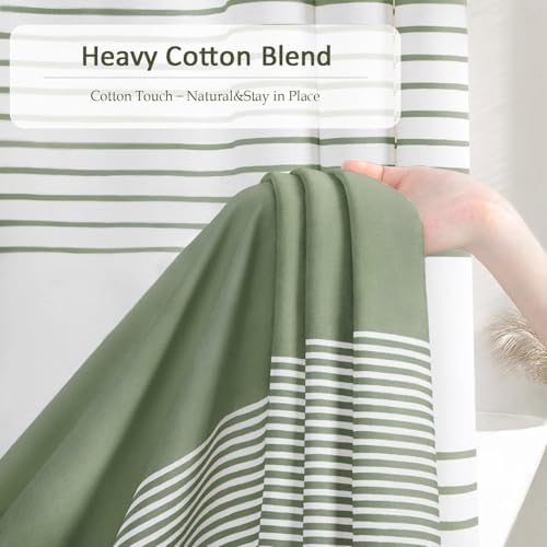Reinforced top buttonholes of the bohemian bathroom curtain showcasing heavy duty stitching for hanging rings.