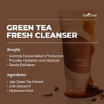 Isntree Green Tea Fresh Cleanser texture showing ground tea leaves