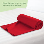 Elegant Comfort full size red flat sheet spread neatly across a luxury bed setup.
