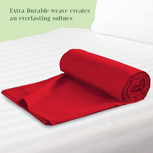Elegant Comfort full size red flat sheet spread neatly across a luxury bed setup.