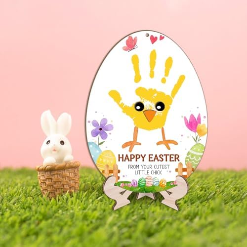 Wonderjune chick egg shape plaque displayed as a nursery wall hanging ornament with ribbon.