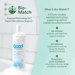 Water-based hypoallergenic feminine wash featuring Bio-Match technology for daily cleansing.