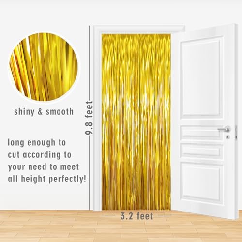 GOER gold foil curtain installed over a door frame as a festive party entrance