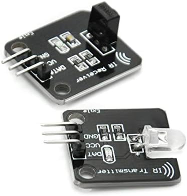 Gikfun infrared sensor kit showing the transmitter diode and receiver components prepared for breadboard prototyping.