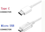 Three foot micro USB and Type C charging cords spread flat