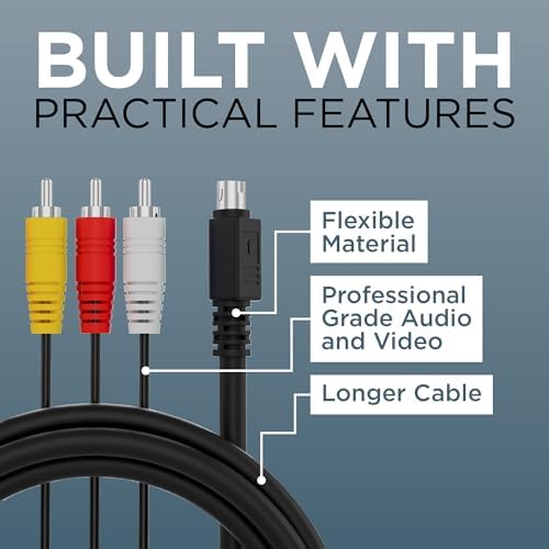 Full length shot of the 6 feet long black analog audio and video breakout adapter cable laid out linearly
