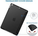 Black synthetic leather smart cover demonstrating automatic magnetic wake and sleep features on tablet.