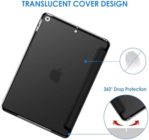 Black synthetic leather smart cover demonstrating automatic magnetic wake and sleep features on tablet.
