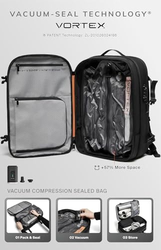 BlackVoyage Aero travel backpack side view showcasing the expandable zipper system and TSA lock.