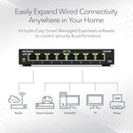 Netgear smart managed switch highlighting the fanless ventilation design for silent home office operation.