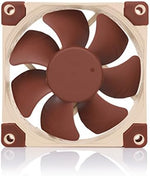 Close-up of the Advanced Acoustic Optimisation frame and integrated anti-vibration corner pads on the 80mm brown computer fan.