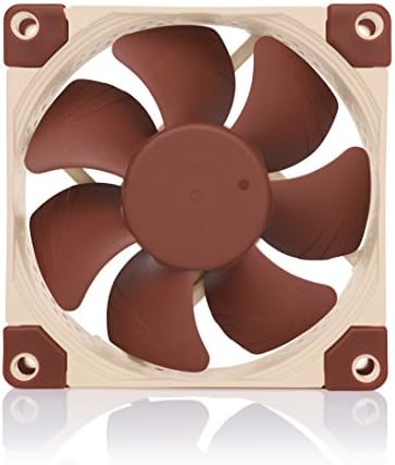 Close-up of the Advanced Acoustic Optimisation frame and integrated anti-vibration corner pads on the 80mm brown computer fan.